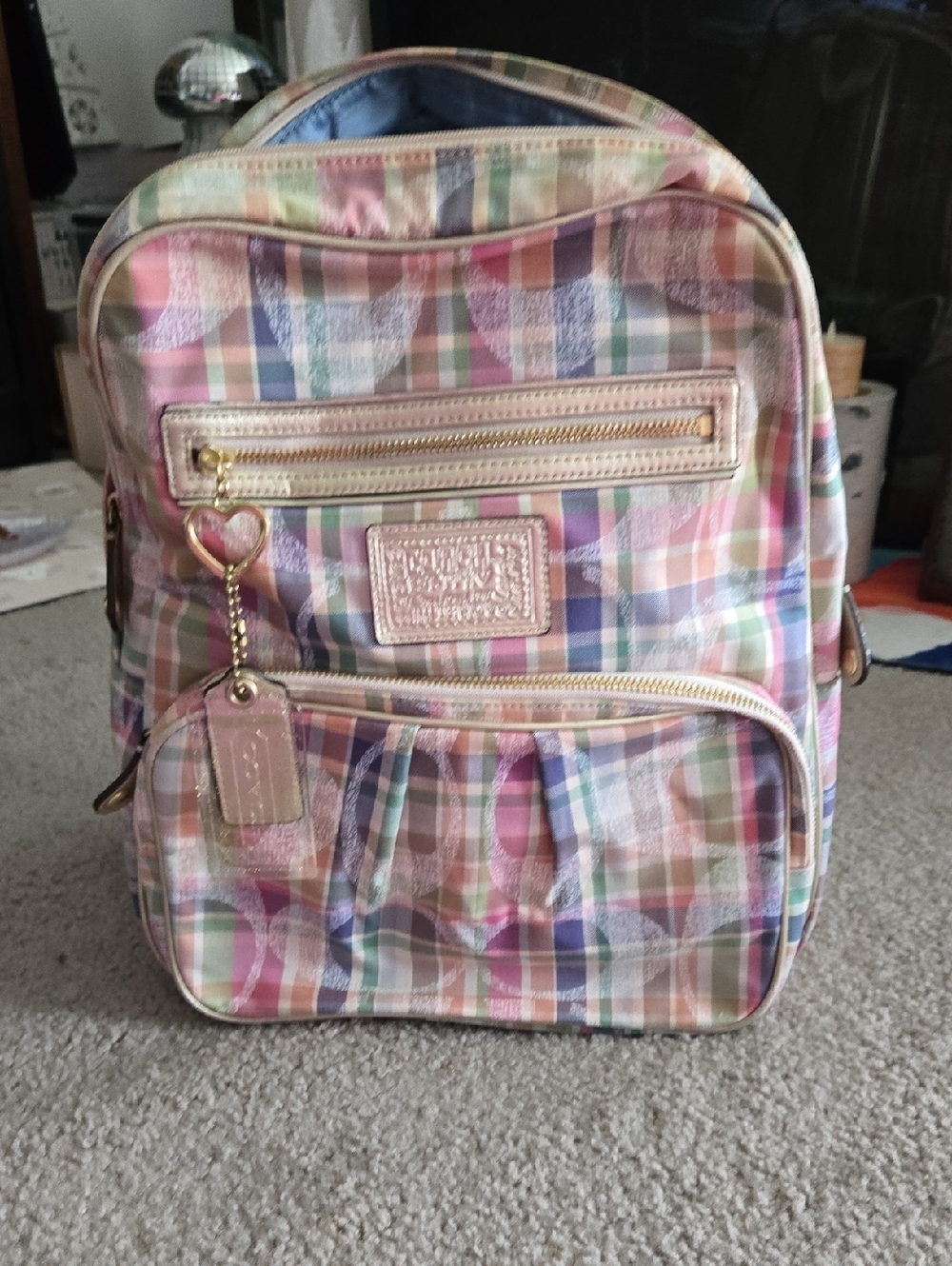 Coach Pastel Plaid Backpack - Pink, Blue, Green Multi
